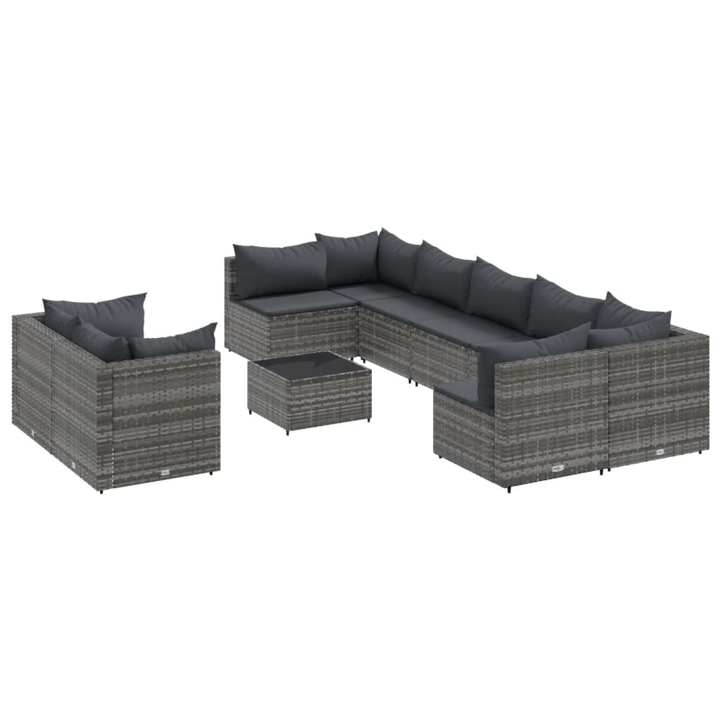 10-dijelni set vrtnih sofa od poliratana s jastucima sivi