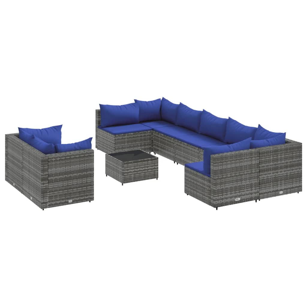 10-dijelni set vrtnih sofa od poliratana s jastucima sivi
