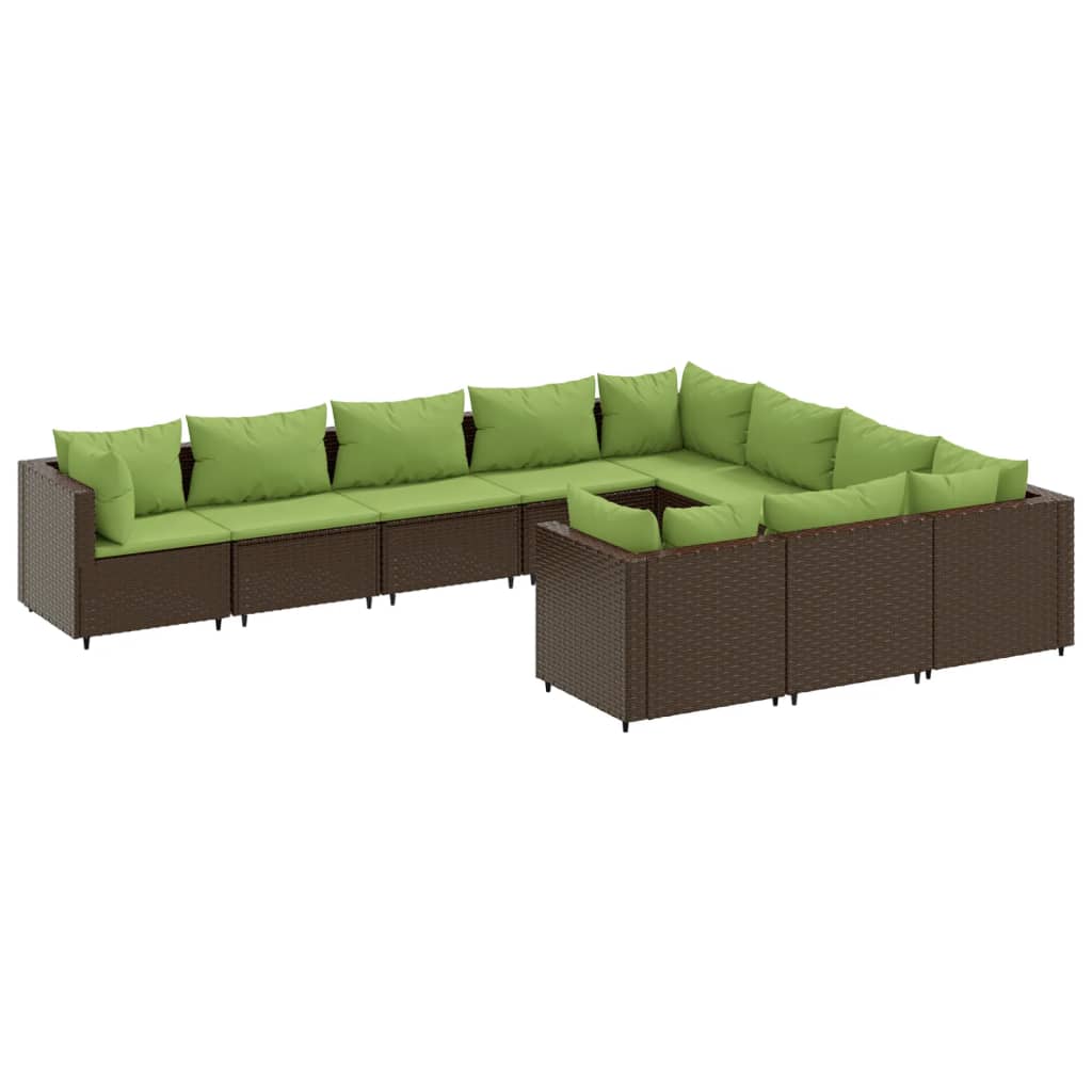 10-dijelni set vrtnih sofa od poliratana s jastucima smeđi