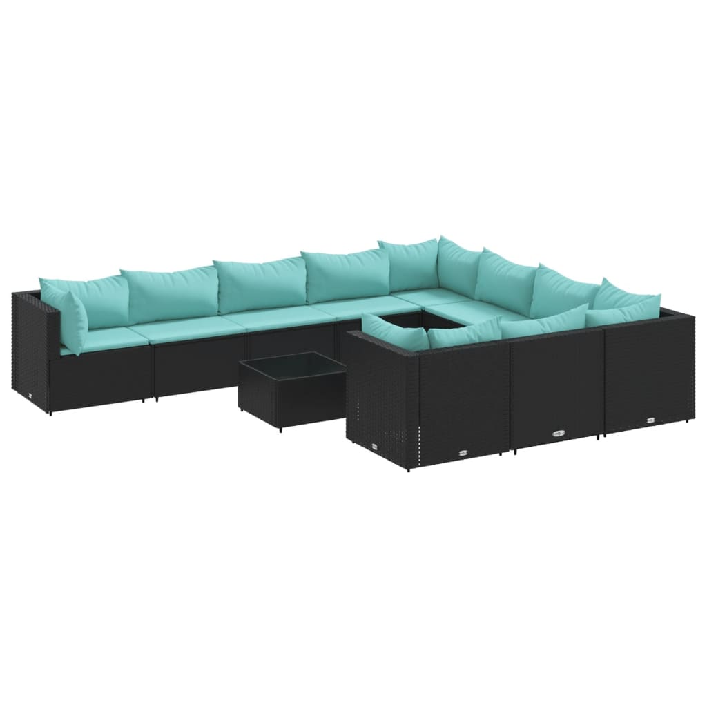 11-dijelni set vrtnih sofa od poliratana s jastucima crni