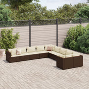 10-dijelni set vrtnih sofa od poliratana s jastucima smeđi