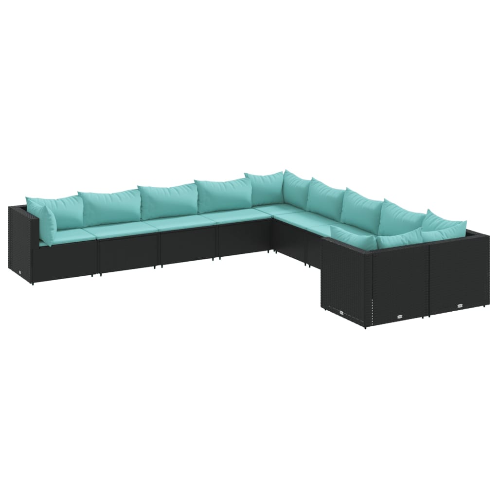 10-dijelni set vrtnih sofa s jastucima crni od poliratana