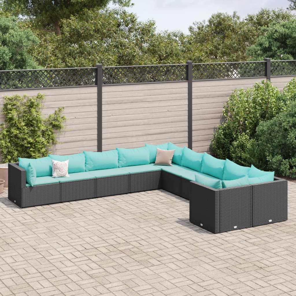 10-dijelni set vrtnih sofa s jastucima crni od poliratana