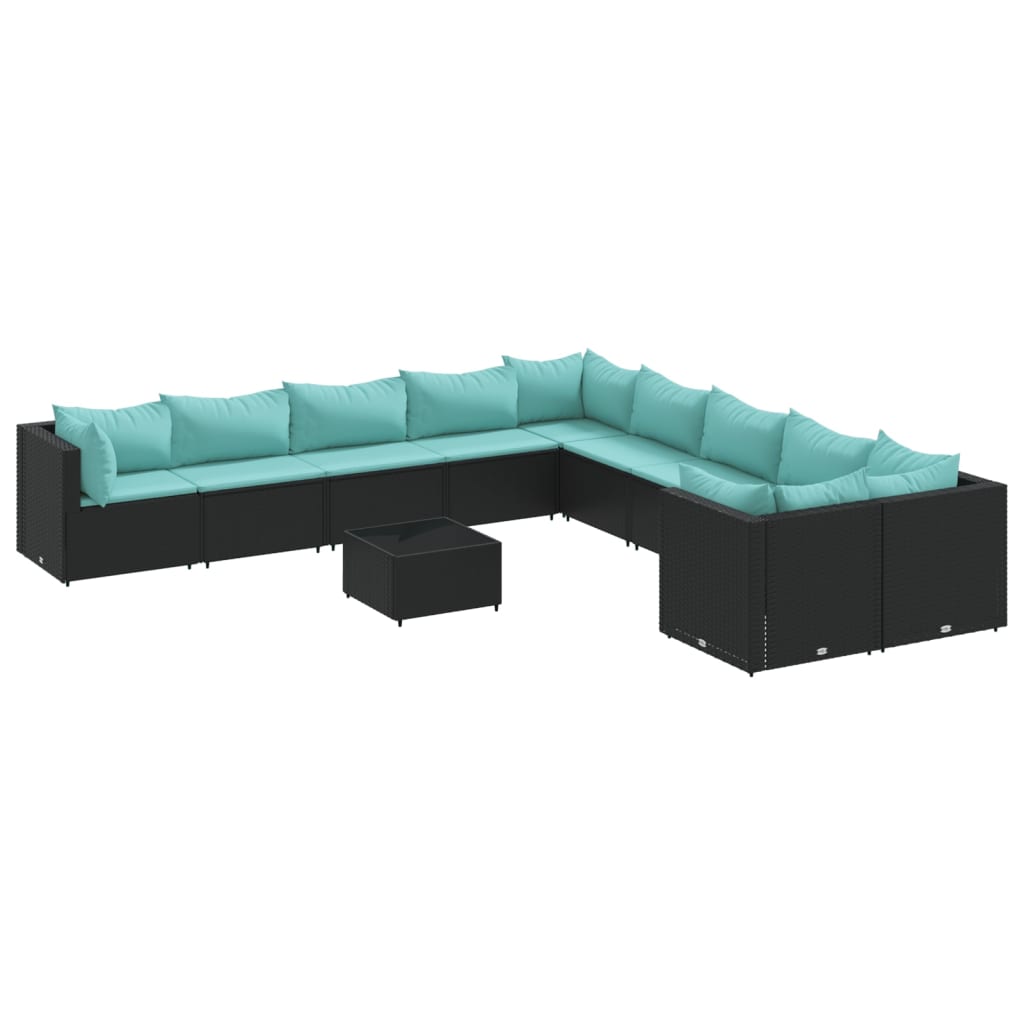11-dijelni set vrtnih sofa od poliratana s jastucima crni