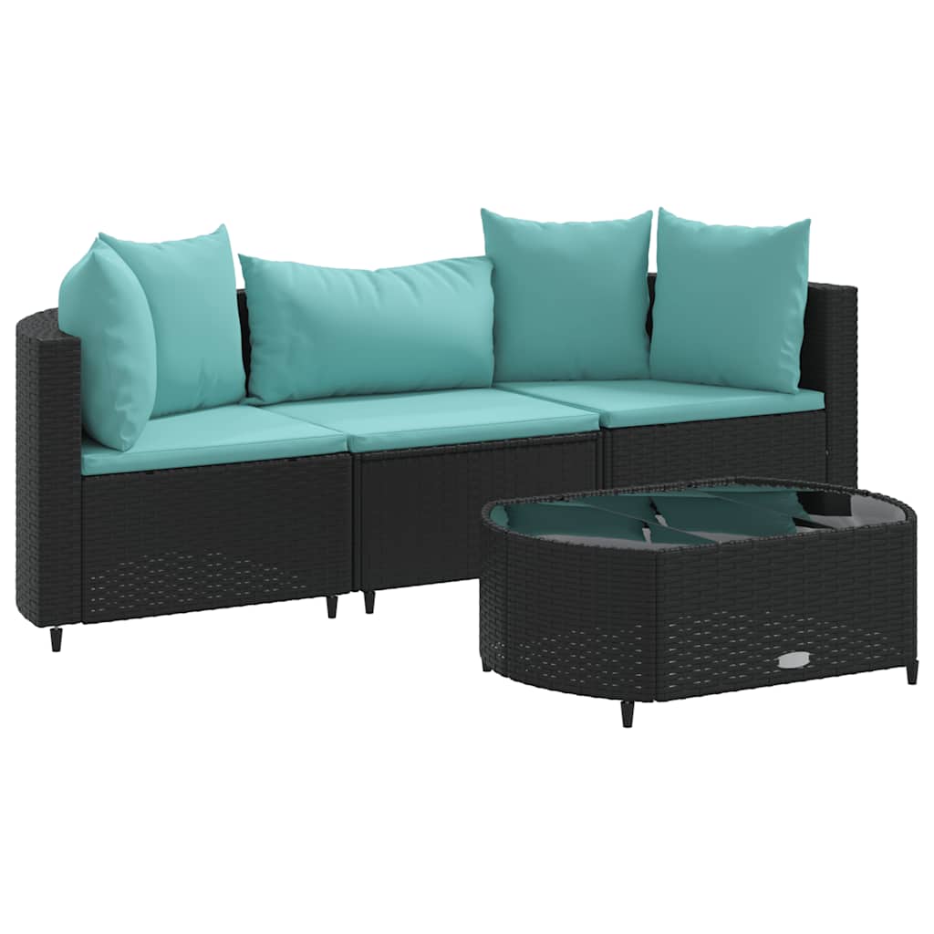 4-dijelni set vrtnih sofa od poliratana s jastucima crni
