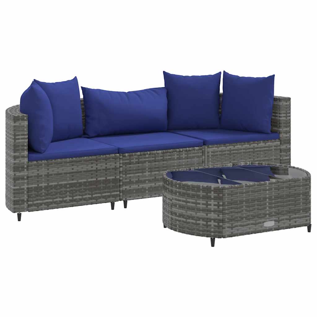 4-dijelni set vrtnih sofa od poliratana s jastucima sivi