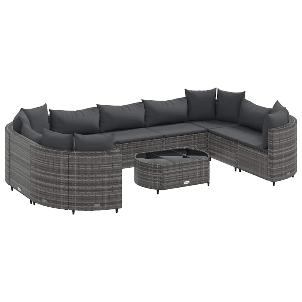 10-dijelni set vrtnih sofa od poliratana s jastucima sivi