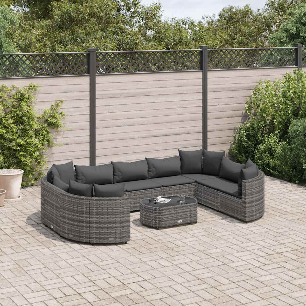10-dijelni set vrtnih sofa od poliratana s jastucima sivi