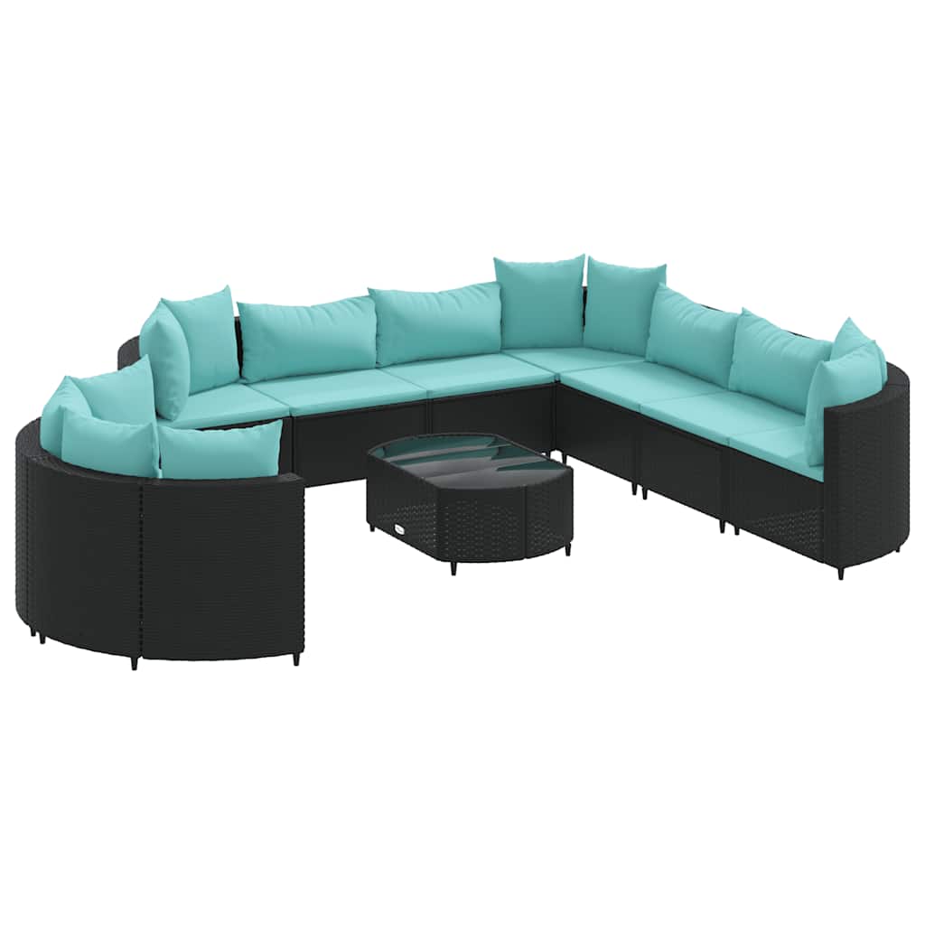10-dijelni set vrtnih sofa s jastucima crni od poliratana