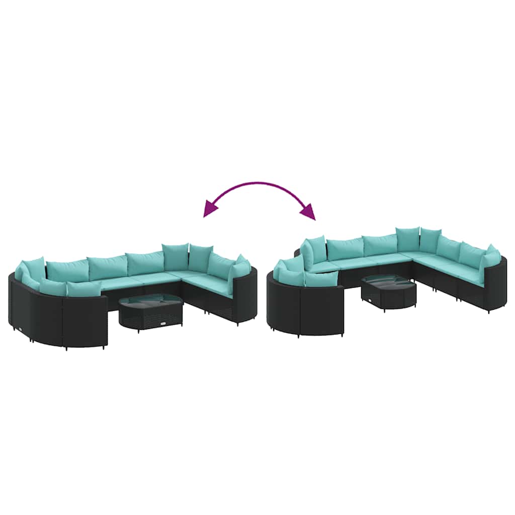 10-dijelni set vrtnih sofa s jastucima crni od poliratana