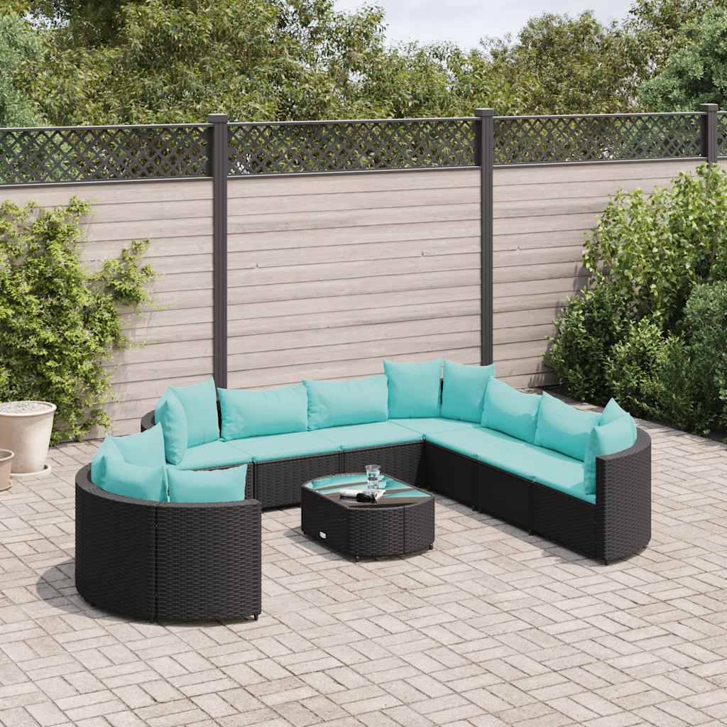 10-dijelni set vrtnih sofa s jastucima crni od poliratana
