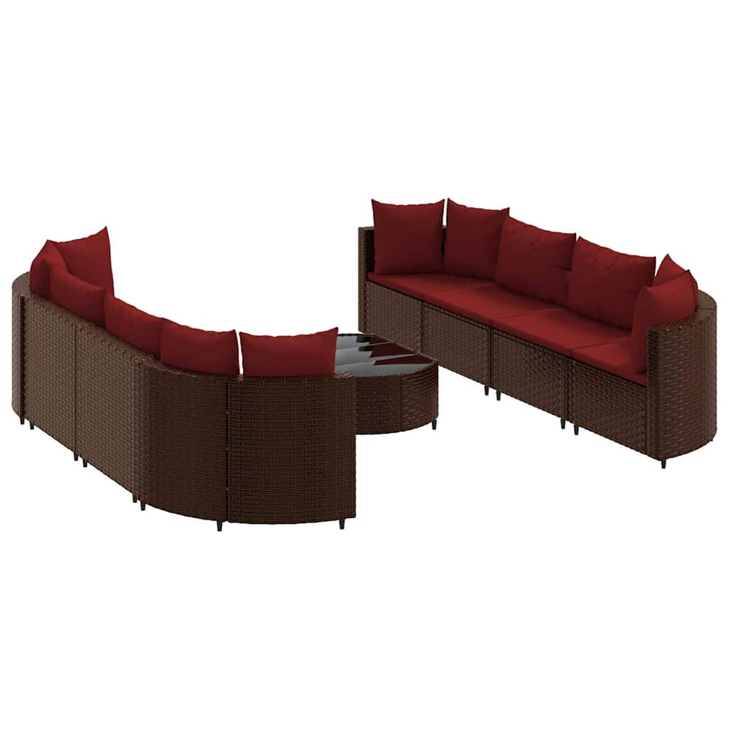 9-dijelni set vrtnih sofa s jastucima poliratan smeđi