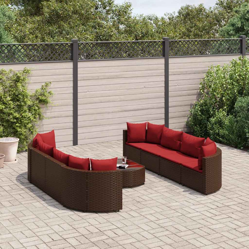 9-dijelni set vrtnih sofa s jastucima poliratan smeđi