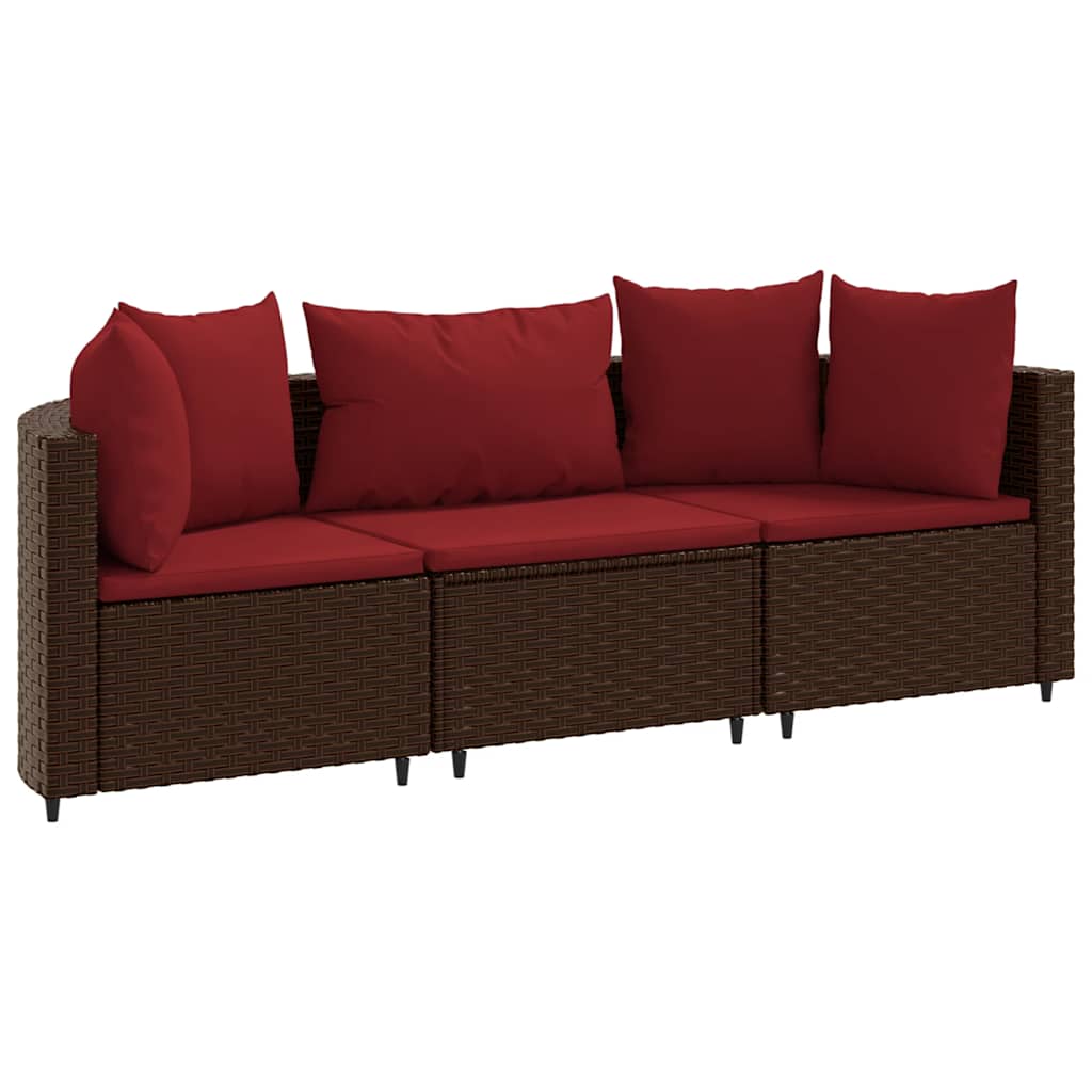 3-dijelni set vrtnih sofa s jastucima smeđi od poliratana