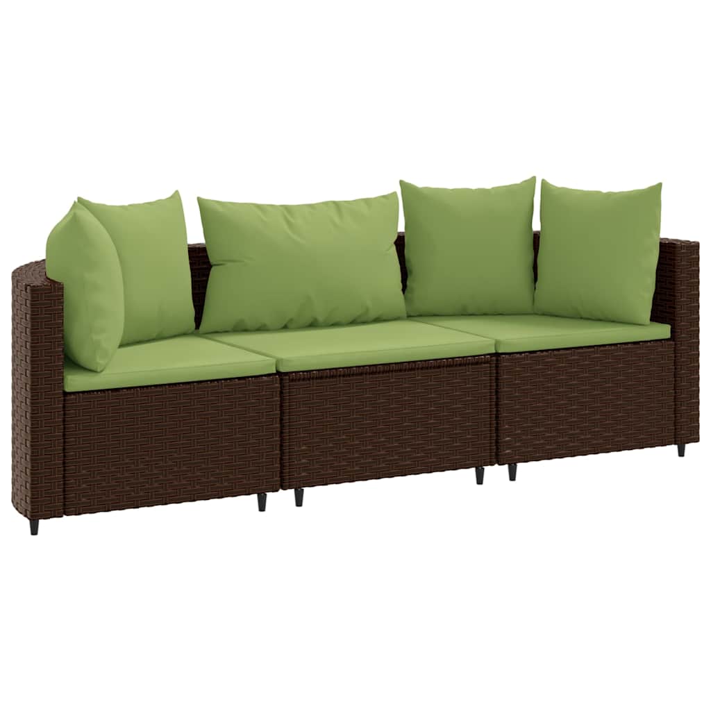 3-dijelni set vrtnih sofa s jastucima smeđi od poliratana