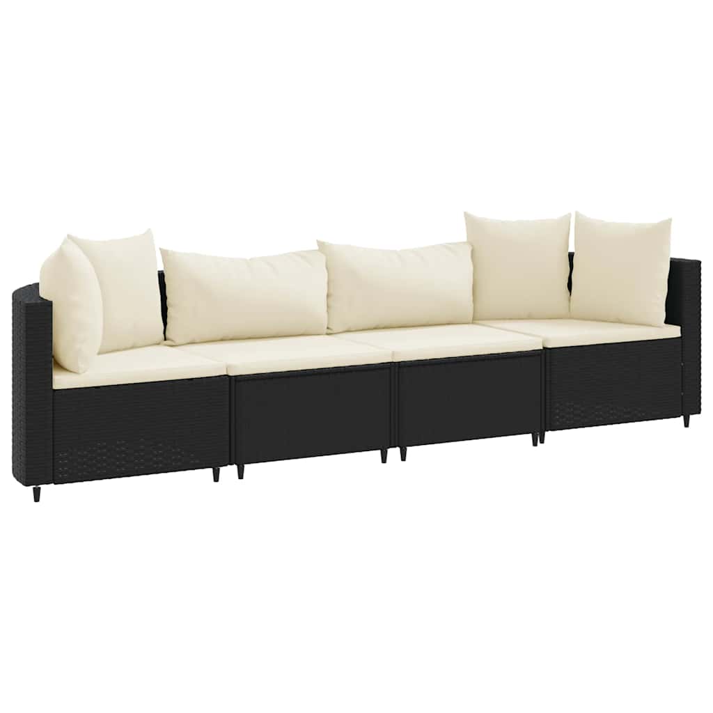 4-dijelni set vrtnih sofa od poliratana s jastucima crni