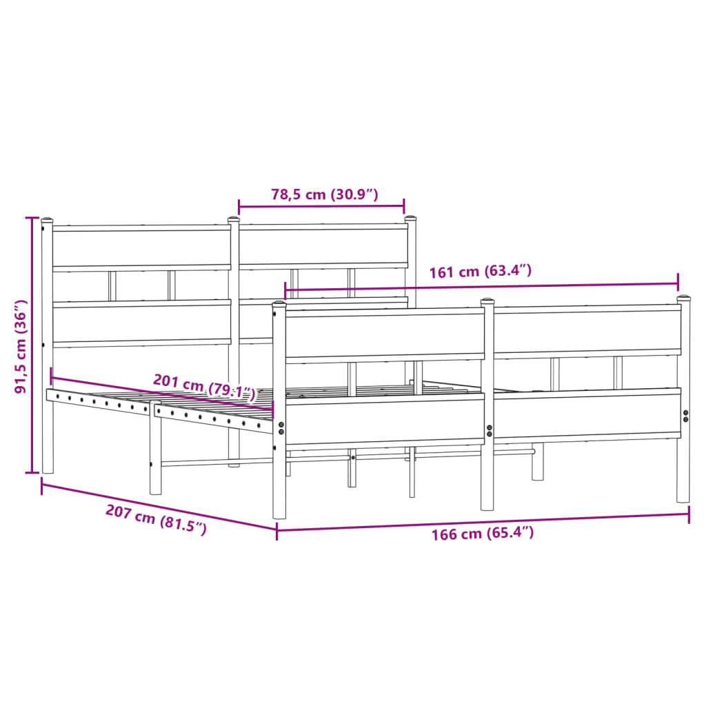 Metalni okvir kreveta bez madraca boja hrasta 160x200 cm