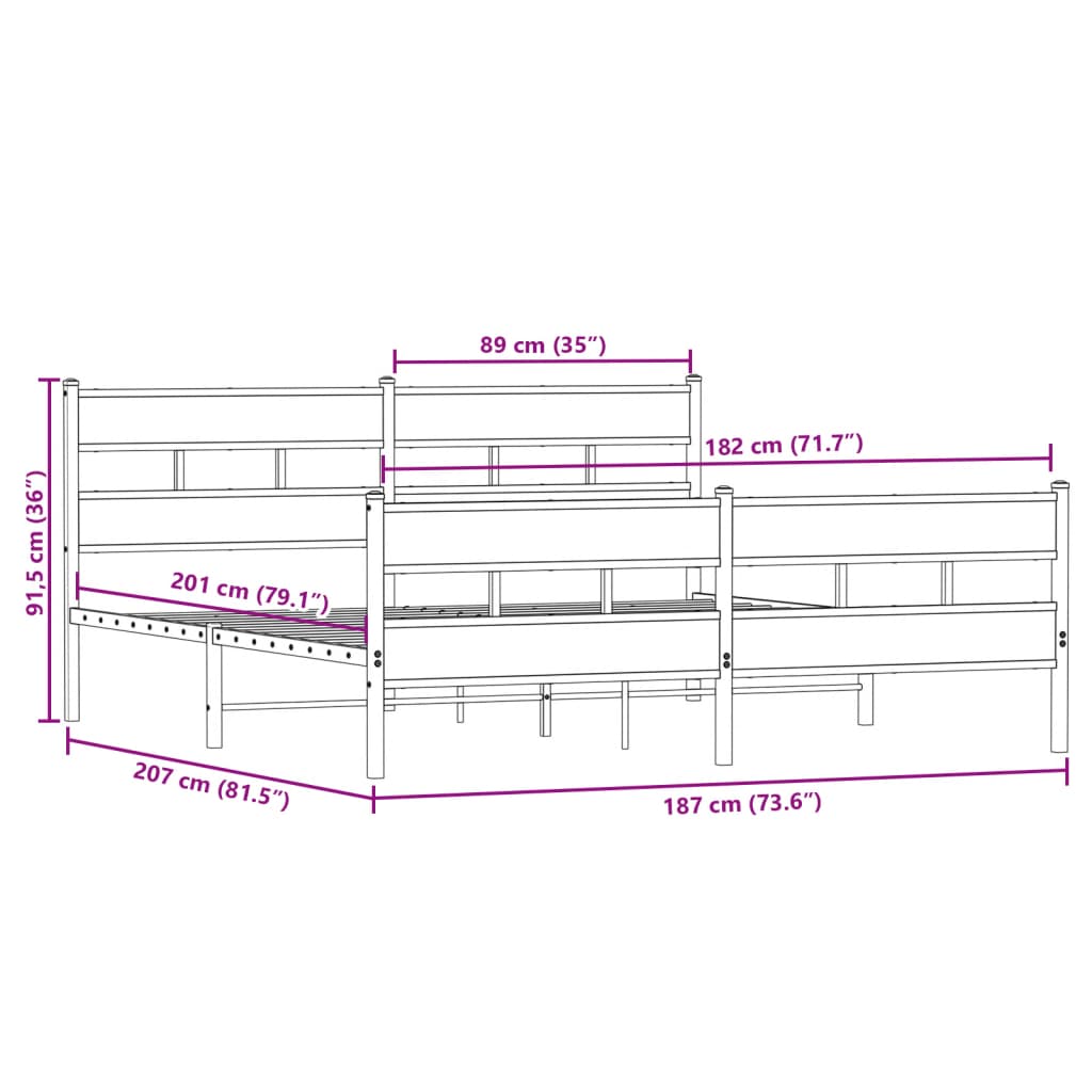 Metalni okvir kreveta bez madraca boja hrasta 180x200 cm