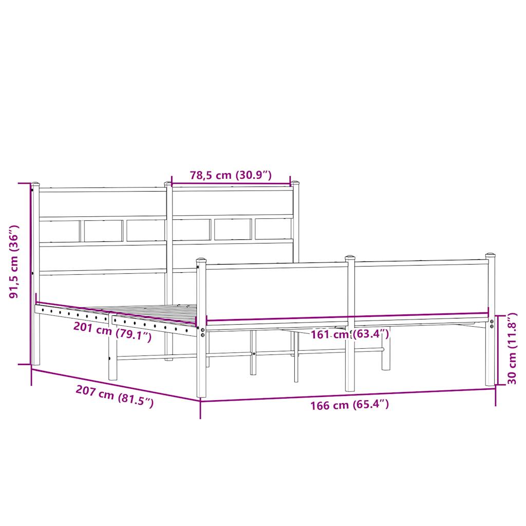 Metalni okvir kreveta bez madraca boja hrasta sonome 160x200 cm
