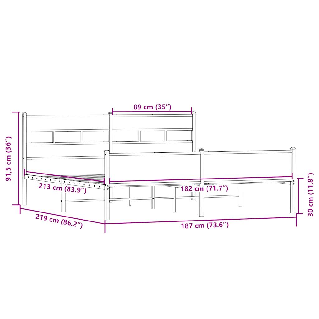 Metalni okvir kreveta bez madraca boja hrasta sonome 183x213 cm