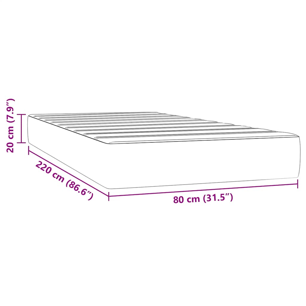 Madrac s oprugama srednje tvrdoće tamnosivi 80x220x20 cm baršunasti