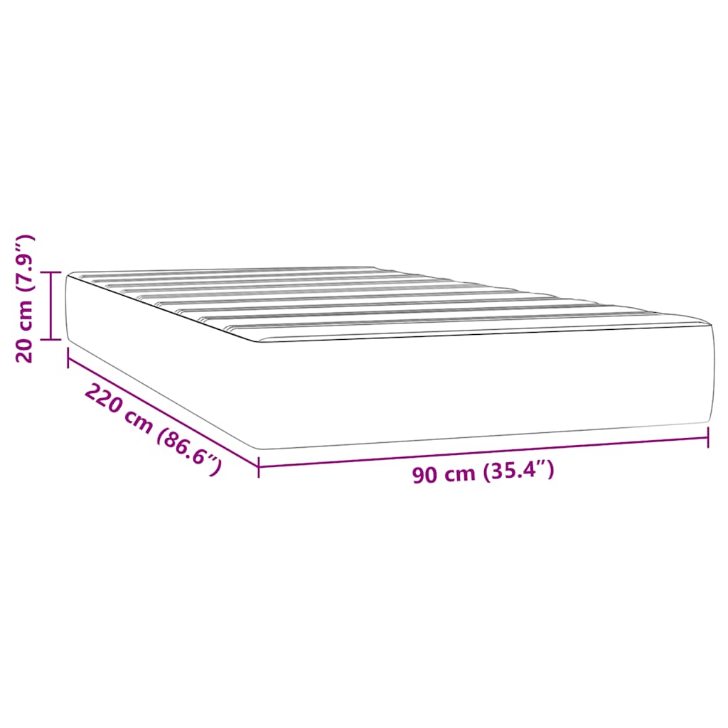 Madrac s džepičastim oprugama srednje tvrdoće crni 90x220x20 cm baršunasti