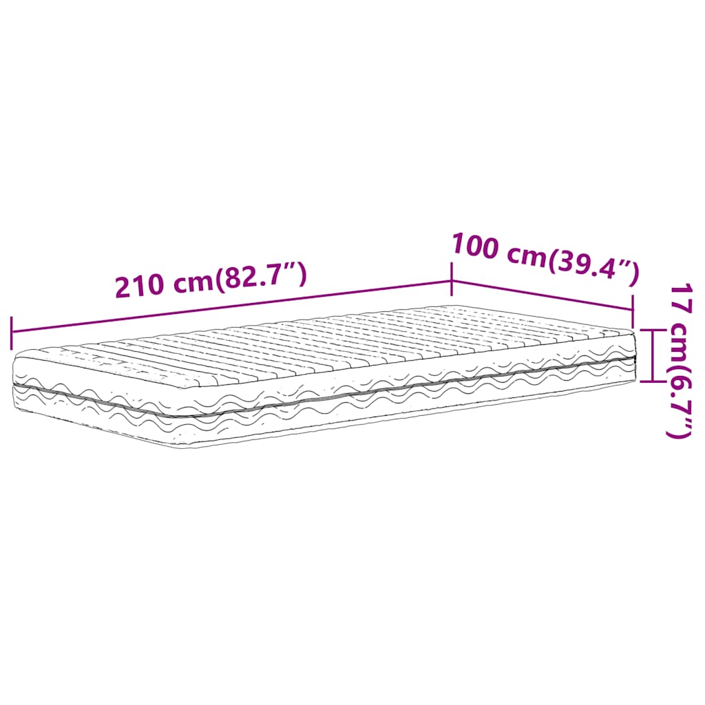 Madrac od pjene bijeli 100x210 cm tvrdoća H2 H3