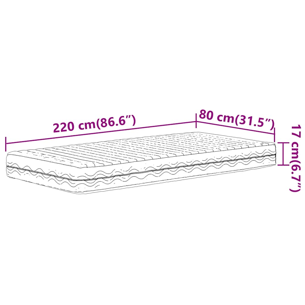 Madrac od pjene bijeli 80x220 cm tvrdoća H2 H3