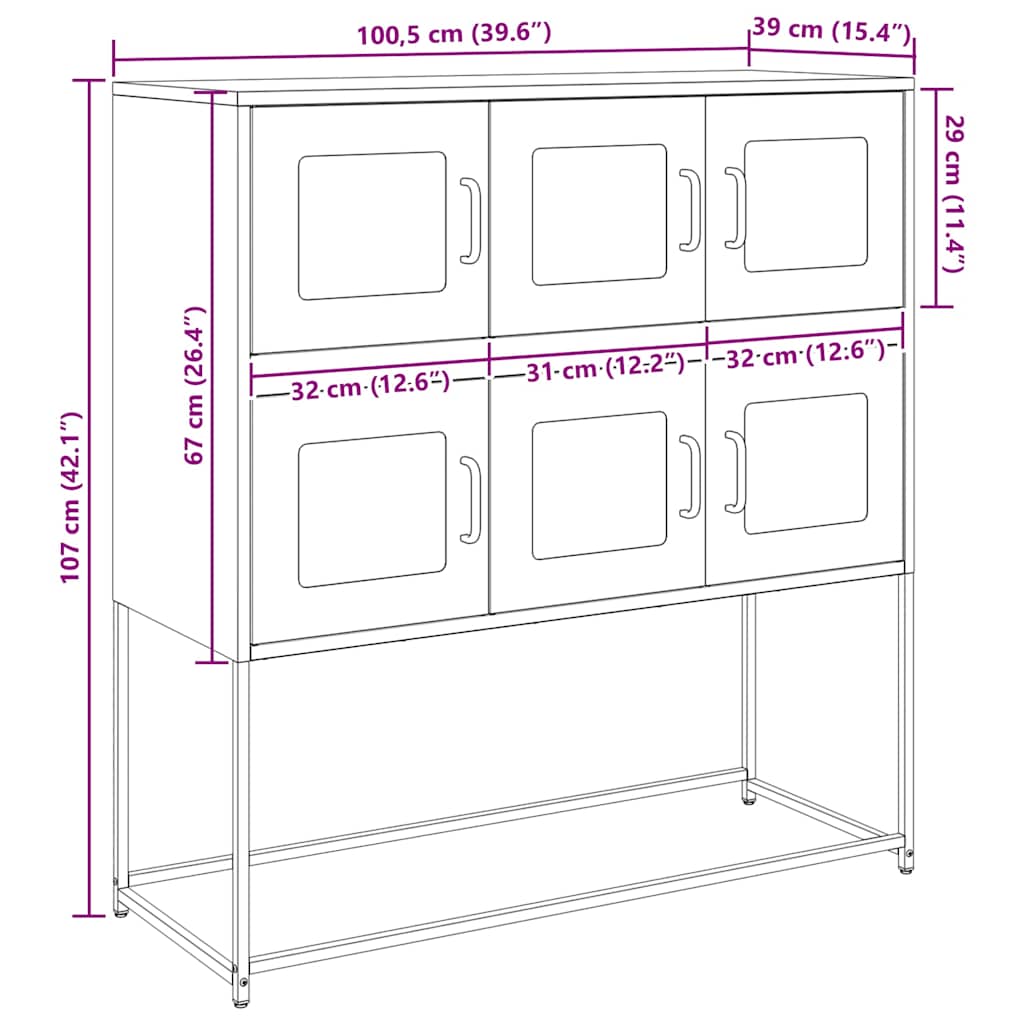 Komoda crna 100,5 x 39 x 107 cm od hladno valjanog čelika