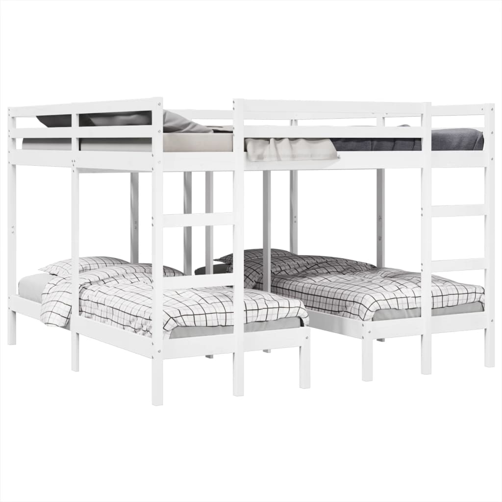 Trostruki krevet na kat bijeli 200x200/80x200 cm od borovine