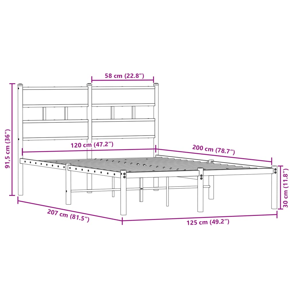 Metalni okvir kreveta bez madraca boja hrasta 120x200 cm