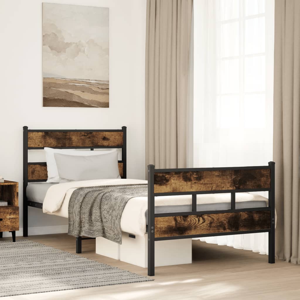 Metalni okvir kreveta bez madraca boja hrasta 75x190 cm