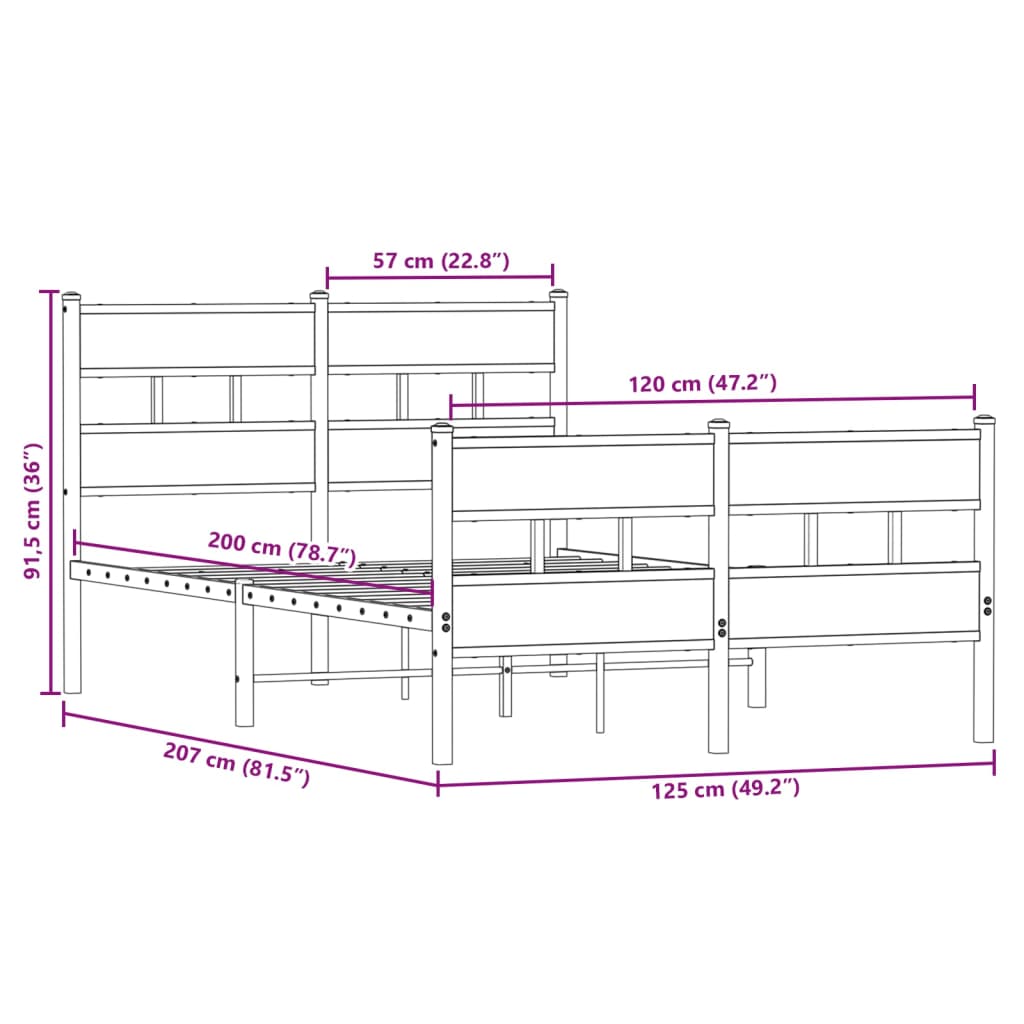 Metalni okvir kreveta bez madraca boja hrasta 120x200 cm