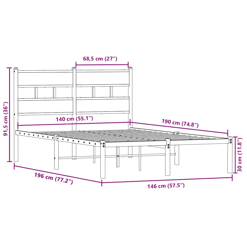 Metalni okvir kreveta bez madraca boja hrasta sonome 140x190 cm