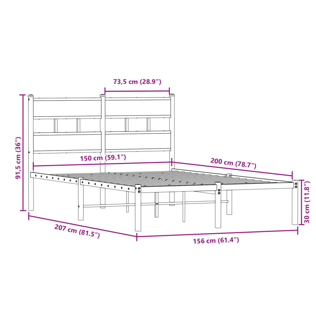 Metalni okvir kreveta bez madraca boja hrasta sonome 150x200 cm