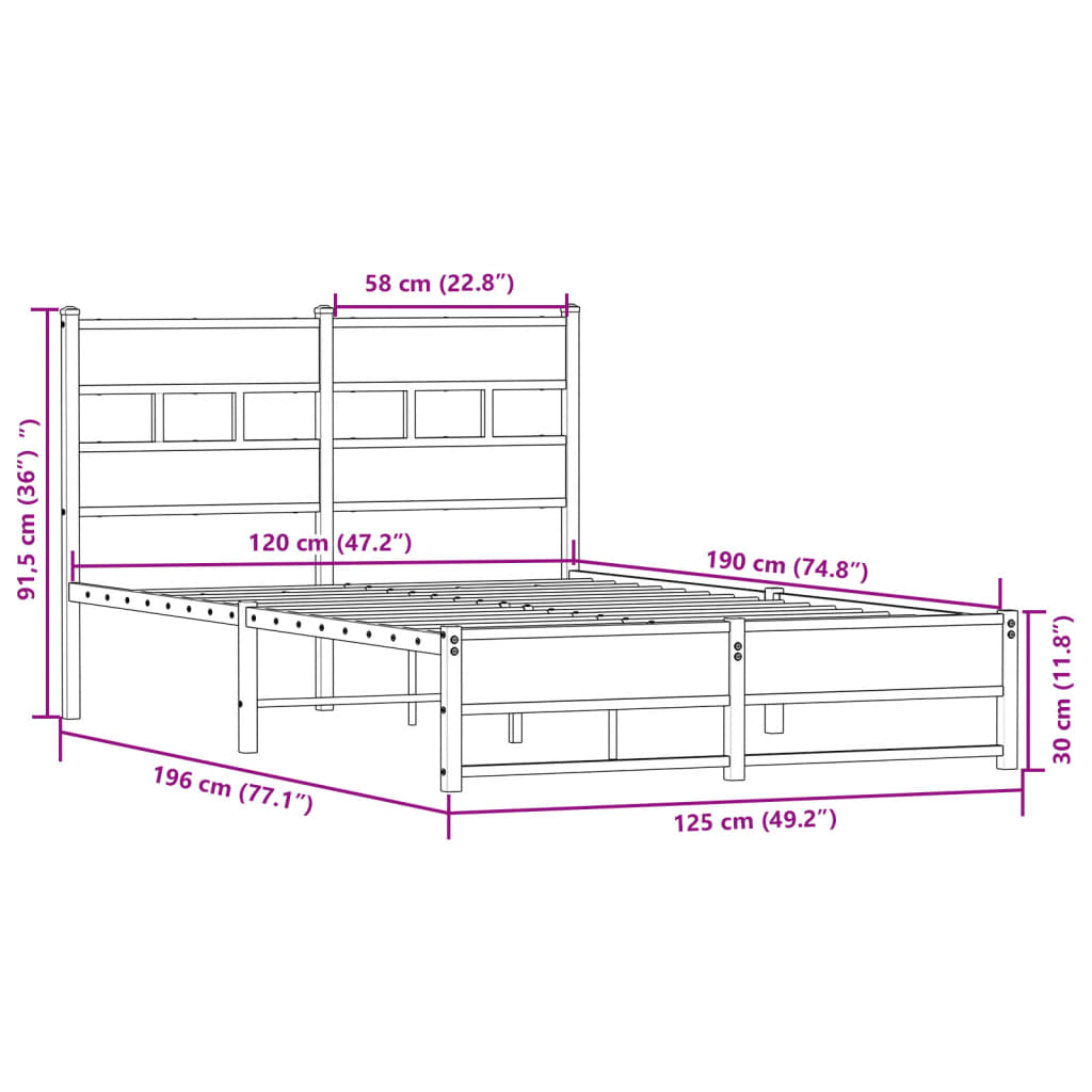 Metalni okvir kreveta bez madraca boja hrasta sonome 120x190 cm