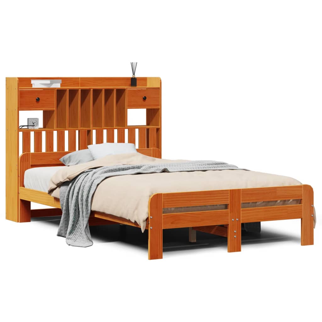 Krevet s regalom za knjige bez madraca 135 x 190 cm od borovine