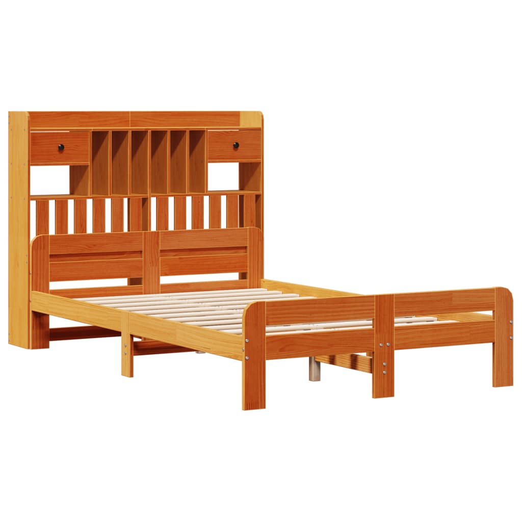 Krevet s regalom za knjige bez madraca 135 x 190 cm od borovine