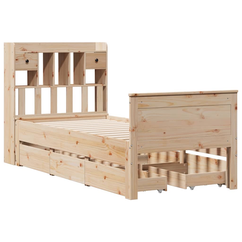 Krevet s regalom za knjige bez madraca 90x200 cm od borovine