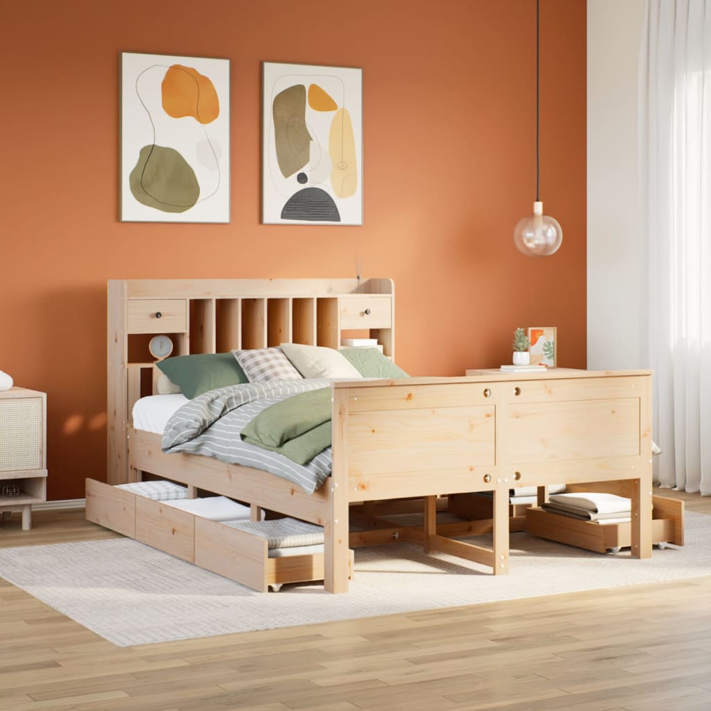 Krevet s regalom za knjige bez madraca 140x190 cm od borovine