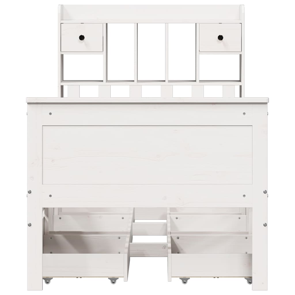 Krevet s regalom za knjige bez madraca bijeli 75x190cm borovina
