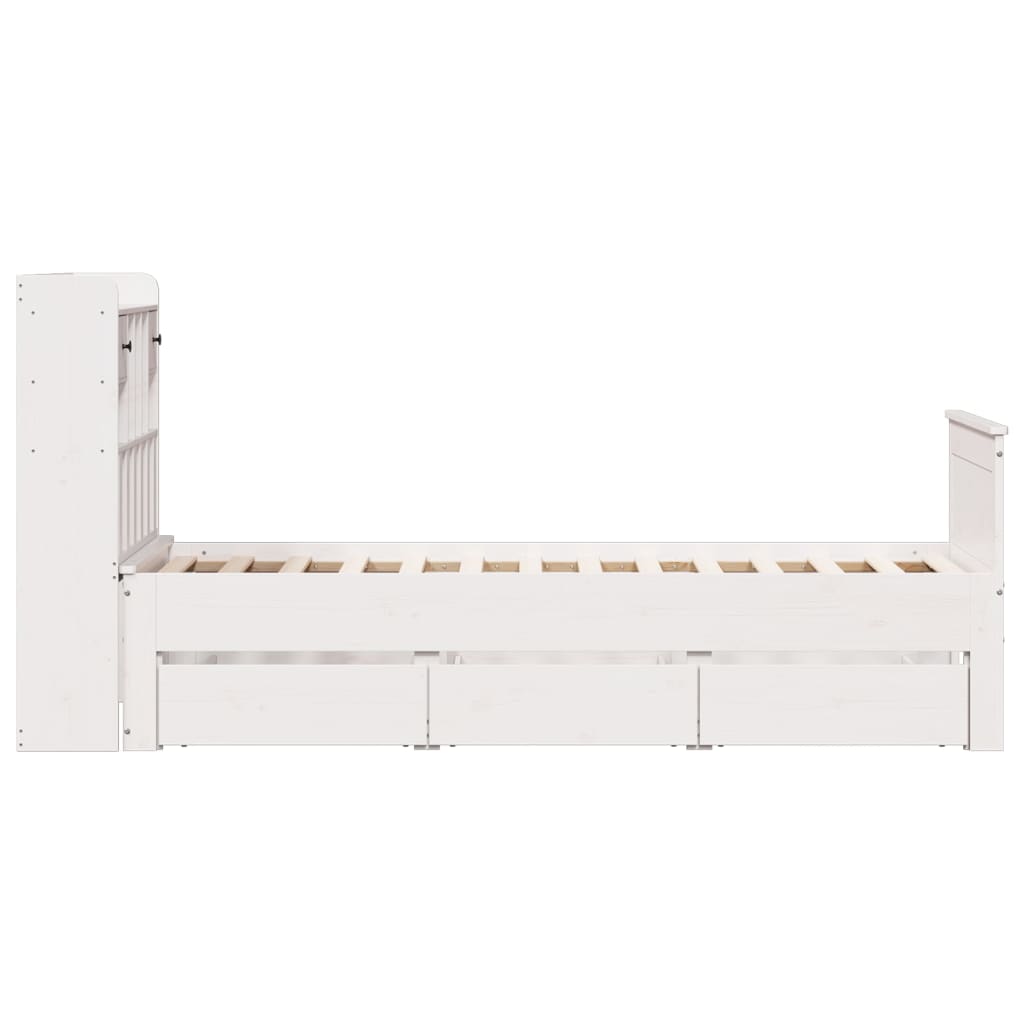 Krevet s regalom za knjige bez madraca bijeli 75x190cm borovina