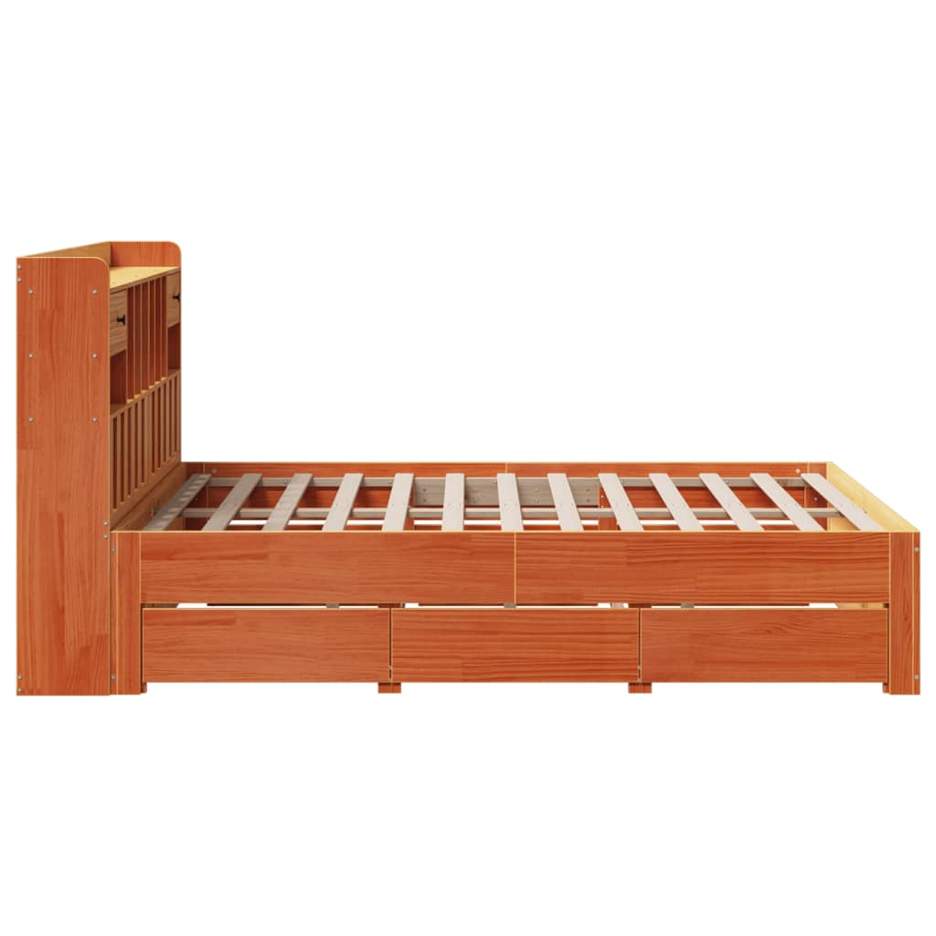 Krevet s regalom za knjige bez madraca 140 x 190 cm od borovine