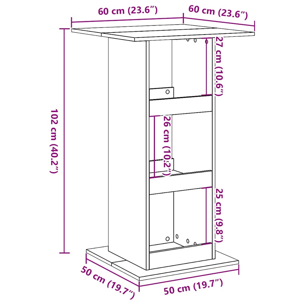 Barski stol s prostorom siva boja hrasta 60x60x102 cm drveni