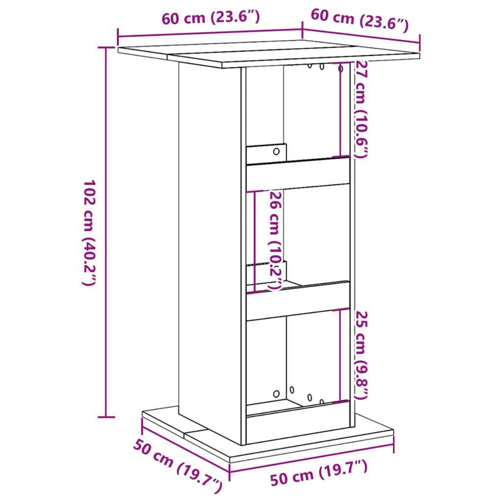 Barski stol s prostorom smeđa boja hrasta 60x60x102 cm drveni