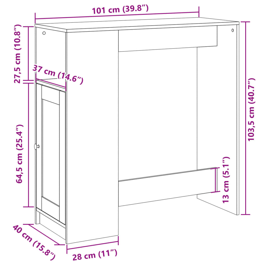 Barski stol s držačima siva boja betona 101x40x103,5 cm drveni