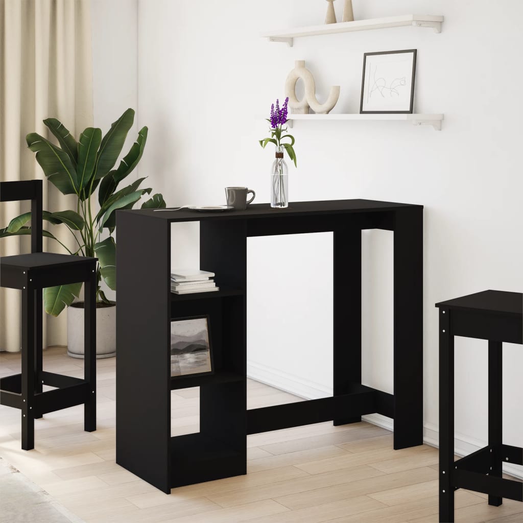 Barski stol s policom crni 124x46x103,5 cm konstruirano drvo