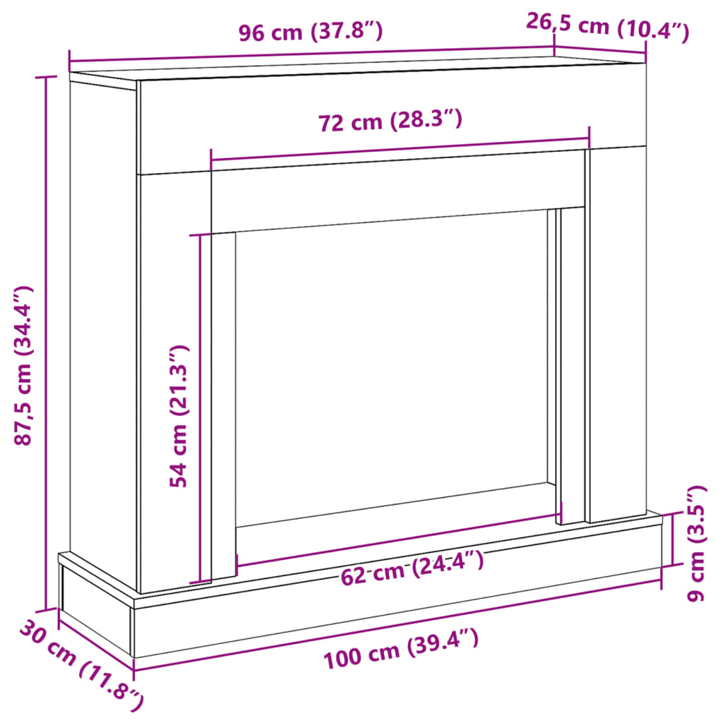 Okvir za kamin bijeli 100 x 30 x 87,5 cm od konstruiranog drva