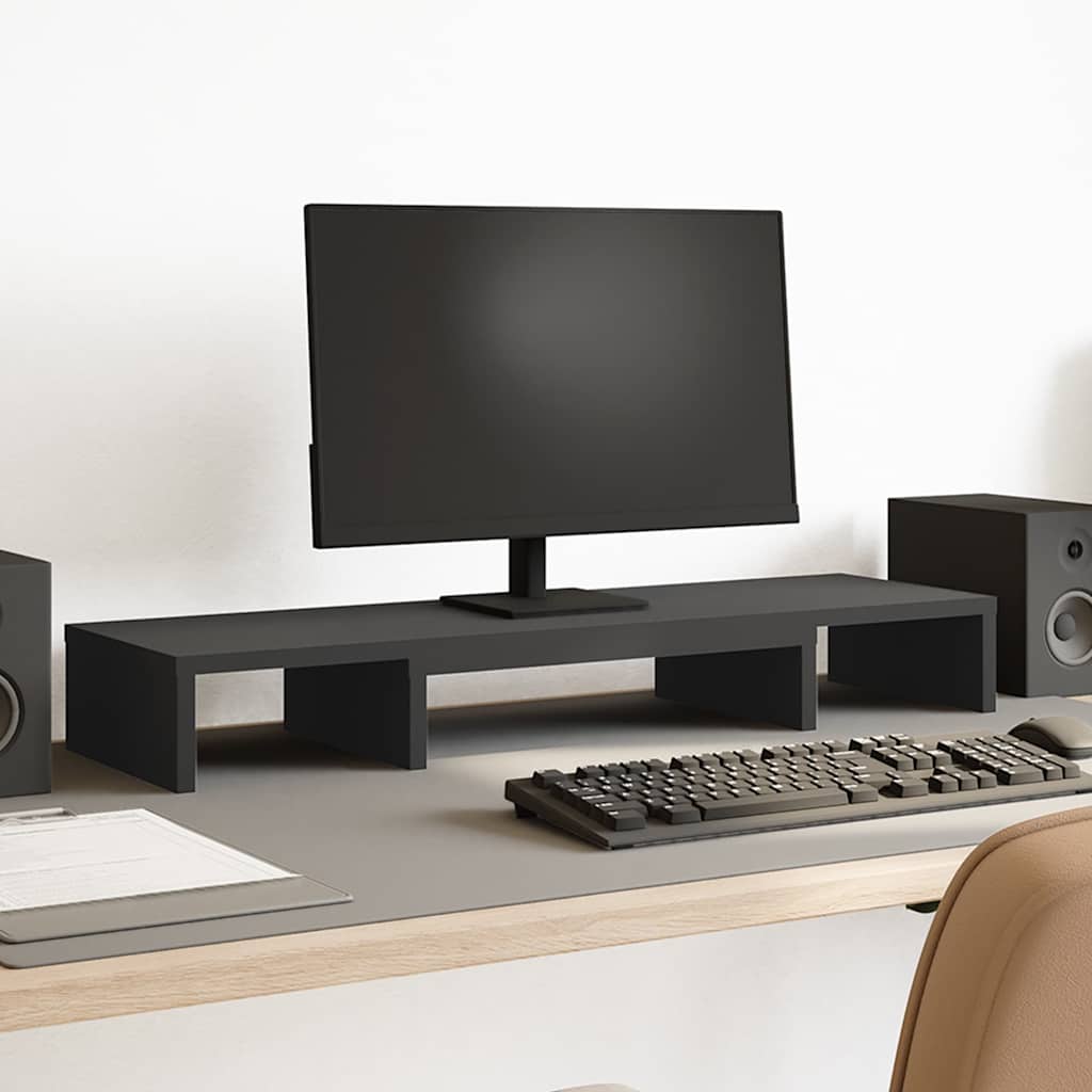 Stalak za monitor podesivi crni 80 x 24 x 10,5 cm drveni