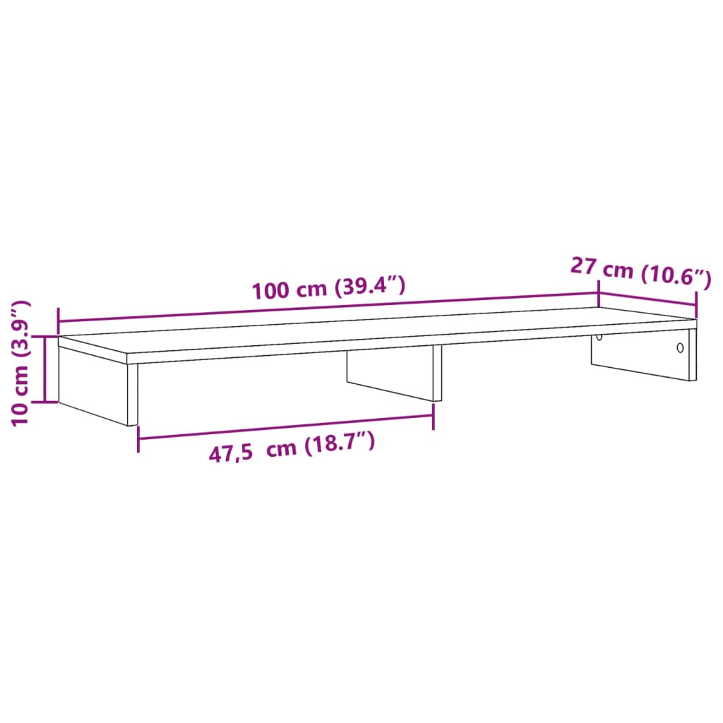 Stalak za monitor siva boja hrasta 100x27x10 cm drveni